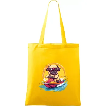 Mops na vodním skútru - Taška bavlněná - 42 x 38 cm ( Žlutá )