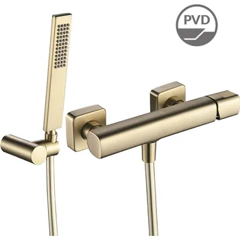 Vodovodní baterie Laveo Tores - nástěnná sprchová baterie se sprchovou sadou šampaňské zlato