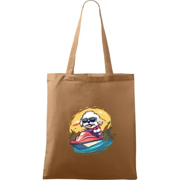 Nákupní taška Lhasa Apso na vodním skútru - Taška bavlněná - 42 x 38 cm ( Cappuccino )