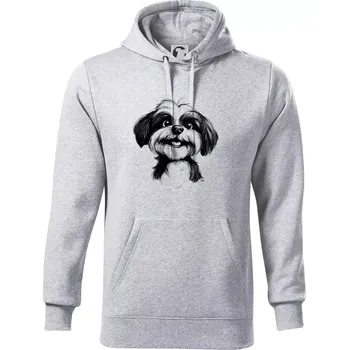 Pánská mikina Lhasa Apso karikatura hlava - Mikina pánská Cape s kapucí - 5XL ( Světlešedý Melír )