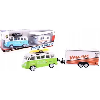 autíčko Kempingové auto s přívěsem kovové vozidlo s přívěsem mix barev