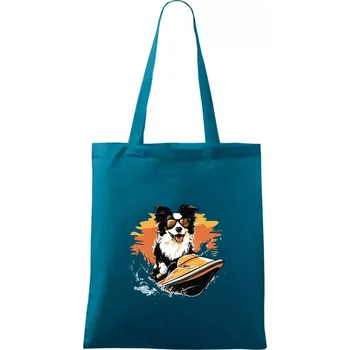 Border Kolie na vodním skútru - Taška bavlněná - 42 x 38 cm ( Petrolejová )