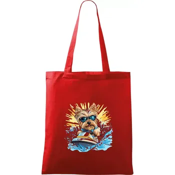 Yorkšírský teriér na vodním skútru - Taška bavlněná - 42 x 38 cm ( Červená )