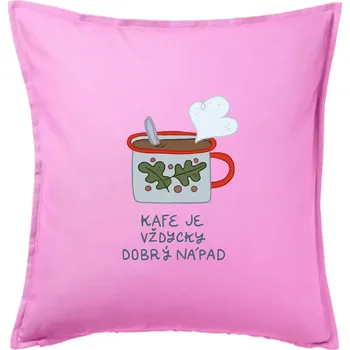Polštář Kafe je vždycky dobrý nápad (studio-arte.cz) - Polštář 50x50 - 50x50 - Pouze potah ( Růžová )
