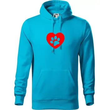 Pánská mikina Tlapka v srdci - Mikina pánská Cape s kapucí - S ( Světlý tyrkys )