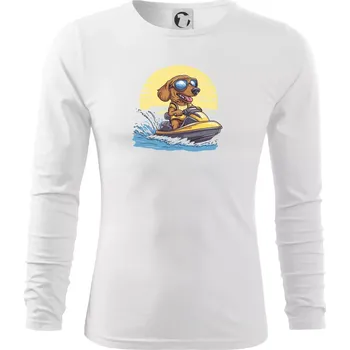 Pánské oblečení Jezevčík na vodním skútru - Triko s dlouhým rukávem FIT-T long sleeve - M ( Bílá )