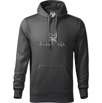 Pánská mikina EKG křivka kočka - Mikina pánská Cape s kapucí - 4XL ( Tm. břidlice (šedozelená) )