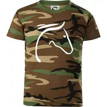 Chlapecké tričko Kůň - hlava silueta - Dětské maskáčové triko - 134 cm/8 let ( Hnědý maskáč )