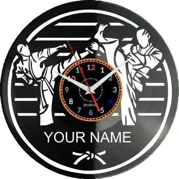 Hodiny Karate Tvé Jméno Nástěnné Hodiny Vinylová Deska Moderní Dekorativní Na Přání