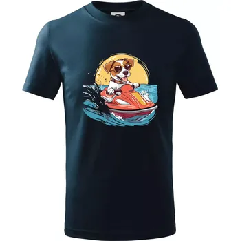 Chlapecké tričko Jack russell teriér na vodním skútru - Tričko dětské bavlněné - 134 cm/8 let ( Námořní modrá (velmi tmavá - téměř černá) )