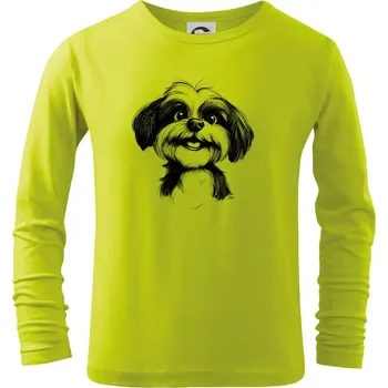 Dětská móda Lhasa Apso karikatura hlava - Triko dětské Long Sleeve - 122 cm/6 let ( Limetková )