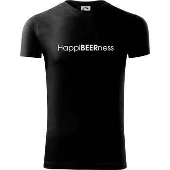 Pánské tričko Pivní nápisy HappiBEERness - Viper FIT - Pánské zůžené tričko - XL ( Černá )