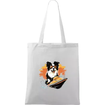 Border Kolie na vodním skútru - Taška bavlněná - 42 x 38 cm ( Bílá )