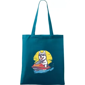 Husky na vodním skútru - Taška bavlněná - 42 x 38 cm ( Petrolejová )