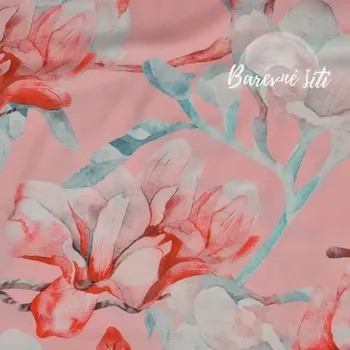 Hedvábí Dubaj, Magnolie na růžové (E) (Hedvábná lehká vzdušná šatovka)