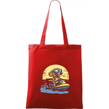 Nákupní taška Jezevčík na vodním skútru - Taška bavlněná - 42 x 38 cm ( Červená )