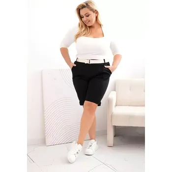 Dámské kraťasy Dámské bavlněné šortky Plus Size s páskem černý 4XL