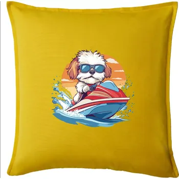 Polštář Bišonek na vodním skútru - Polštář 50x50 - 50x50 - Pouze potah ( Žlutá )