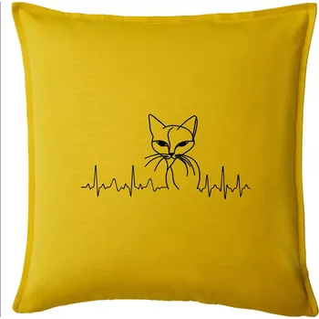 Polštář EKG křivka kočka - Polštář 50x50 - 50x50 - Pouze potah ( Žlutá )