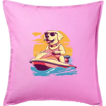 Polštář Zlatý retrívr na vodním skútru - Polštář 50x50 - 50x50 - Pouze potah ( Růžová )