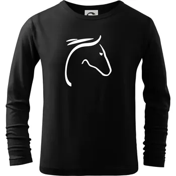 Kůň - hlava silueta - Triko dětské Long Sleeve - 146 cm/10 let ( Černá )