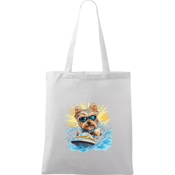 Yorkšírský teriér na vodním skútru - Taška bavlněná - 42 x 38 cm ( Bílá )