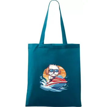 Bišonek na vodním skútru - Taška bavlněná - 42 x 38 cm ( Petrolejová )
