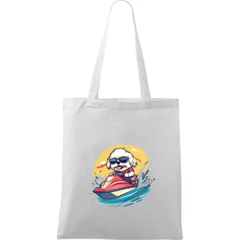 Lhasa Apso na vodním skútru - Taška bavlněná - 42 x 38 cm ( Bílá )