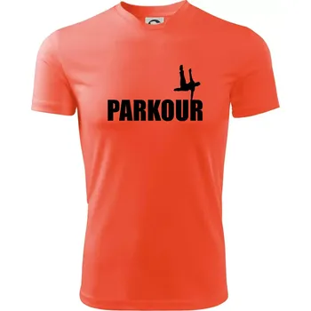 Pánské tričko Parkour - na jedné ruce - Pánské triko Fantasy sportovní (dresovina) - M ( Neonově oranžová )