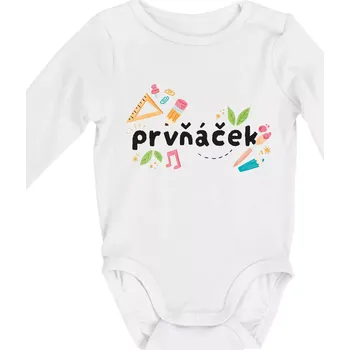 Prvňáček - tiskací - Body kojenecké s dlouhým rukávem - Dlouhý r. do 3 měs ( Bílá )