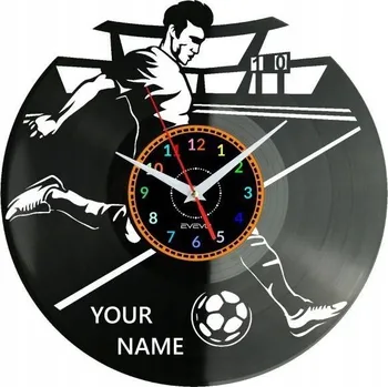 Hodiny Fotbalový Míč Tvé Jméno Nástěnné Hodiny Vinylová Deska Moderní Dekorace