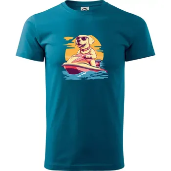 Pánská móda Zlatý retrívr na vodním skútru - Klasické pánské triko vyšší gramáže - M ( Petrolejová )