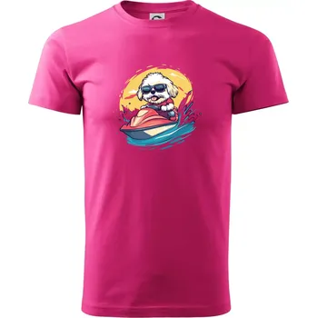 Pánské tričko Lhasa Apso na vodním skútru - Klasické pánské triko vyšší gramáže - S ( Purpurová )