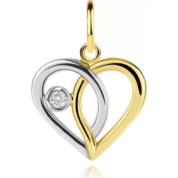 Přívěsek Zlatý přívěsek 14K srdce ze dvou linií se zirkony