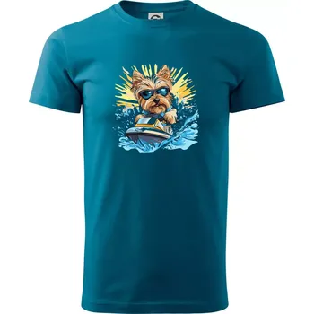 Yorkšírský teriér na vodním skútru - Klasické pánské triko vyšší gramáže - XS ( Petrolejová )