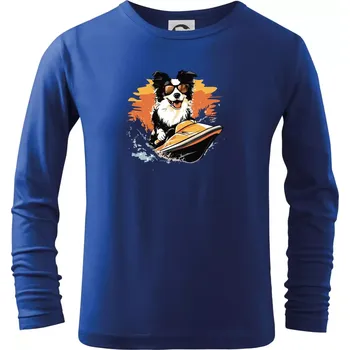 Chlapecké tričko Border Kolie na vodním skútru - Triko dětské Long Sleeve - 158 cm/12 let ( Královská modrá )