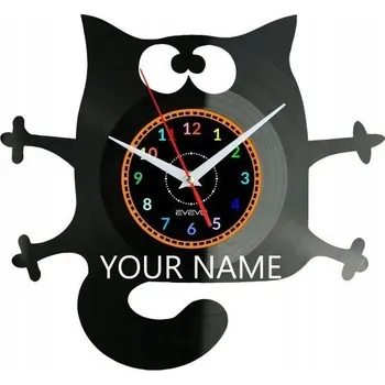 Hodiny Hodiny Kočka Kočky Vaše Jméno Nástěnné Hodiny Vinylová Deska Moderní Dekorativní Na