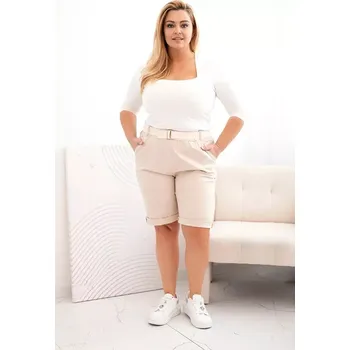 Dámské kraťasy Dámské bavlněné šortky Plus Size s páskem světle béžová XL