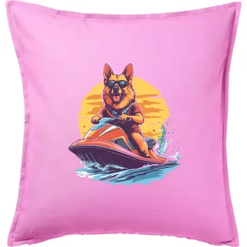 Polštář Německý ovčák na vodním skútru - Polštář 50x50 - 50x50 - Pouze potah ( Růžová )