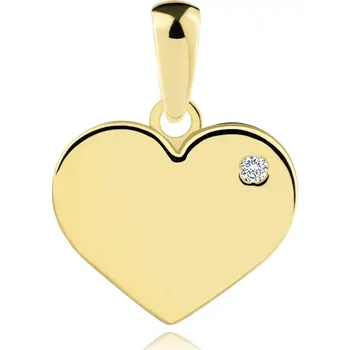 Přívěsek Zlatý přívěsek 14K ploché srdce s kubickými zirkony