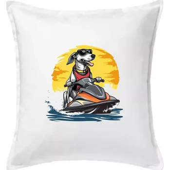 Polštář Chrt na vodním skútru - Polštář 50x50 - 50x50 - Včetně výplně ( Bílá )