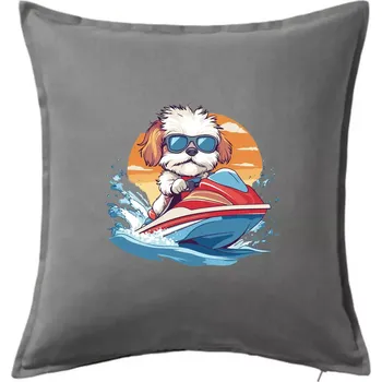 Polštář Bišonek na vodním skútru - Polštář 50x50 - 50x50 - Pouze potah ( Tmavě šedý melír )