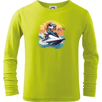 Dětská móda Bígl na vodním skútru - Triko dětské Long Sleeve - 146 cm/10 let ( Limetková )