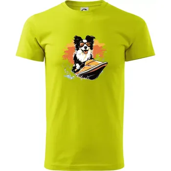 Border Kolie na vodním skútru - Klasické pánské triko vyšší gramáže - M ( Limetková )