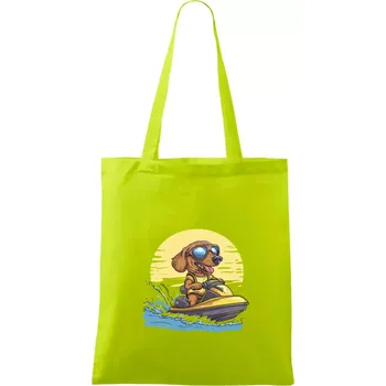 Jezevčík na vodním skútru - Taška bavlněná - 42 x 38 cm ( Limetková )