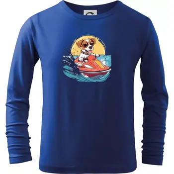 Chlapecké tričko Jack russell teriér na vodním skútru - Triko dětské Long Sleeve - 122 cm/6 let ( Královská modrá )