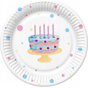 Talíř Papírové talíře Dortík s balónky k narozeninám