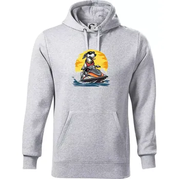 Pánská mikina Chrt na vodním skútru - Mikina pánská Cape s kapucí - 5XL ( Světlešedý Melír )
