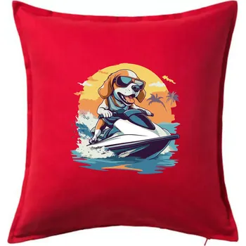 Polštář Bígl na vodním skútru - Polštář 50x50 - 50x50 - Pouze potah ( Červená )