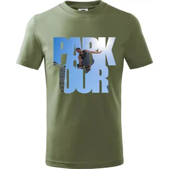 Chlapecké oblečení Parkour nápis nebe - Tričko dětské bavlněné - 146 cm/10 let ( Khaki )